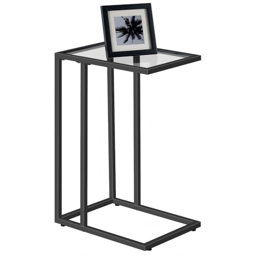 HOOBRO C Shaped End Table, Glass Side Table with Metal Frame, Black Coffee Table for Small Space, Modern Style, for Living Room, Black BK03SF01 - color: Black