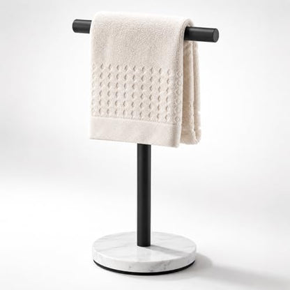 Hand Towel Holder, 15 Inch T-Shape Freestanding Towel Rack Stand for Bathroom & Kitchen Countertop with Matte Black Finish and Marble Base - color: Matte Black