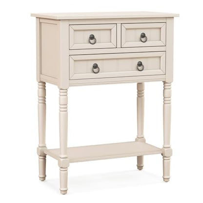 Giantex Entryway Table with Storage, Rustic Small Console Table w/ 3 Drawers & Open Bottom Shelf, Skinny Wood Console Table, Narrow Sofa Side Table for Living Room, Foyer, Hallway, Entry Table, Beige - color: Beige
