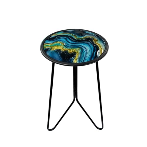 LIFFY Patio Side Tables,12" Indoor Outdoor Metal Side Table with Glass Tabletop,Round Decorative Plant Stand & Accent Table for Garden, Yard, Balcony, Backyard, Porch - color: Dark Green-12 Inches