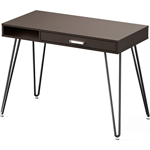 SHW Home Office Computer Hairpin Leg Desk with Drawer - color: Espresso