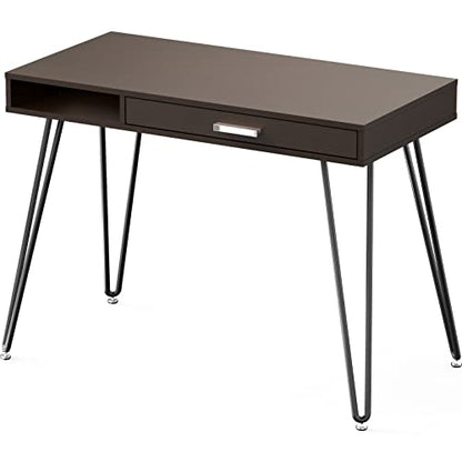 SHW Home Office Computer Hairpin Leg Desk with Drawer - color: Espresso