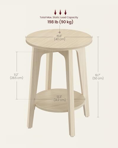 VASAGLE MAEZO Collection - Side Table, 2-Tier Small Round End Table, Nightstand with Tapered Legs, Curved Transitions, for Small Spaces, Living Room, Bedroom, Natural Beige ULET283N01 - color: Natural Beige, size: 1 pack