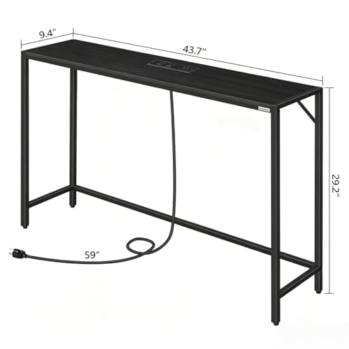 MAHANCRIS 43.7”Console Table with Outlet, Narrow Sofa Table with Charging Station, Entryway Table with Display Shelf, Behind Couch Table, Long Sofa Side Table, Living Room, Hallway, Black CTHB112E01 - color: Black