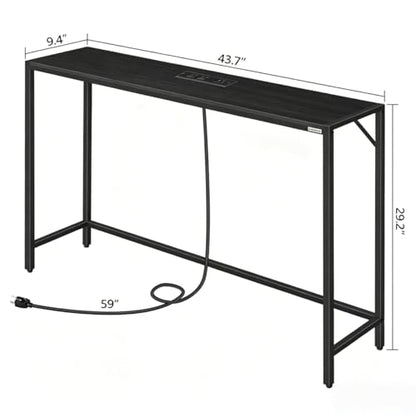 MAHANCRIS 43.7”Console Table with Outlet, Narrow Sofa Table with Charging Station, Entryway Table with Display Shelf, Behind Couch Table, Long Sofa Side Table, Living Room, Hallway, Black CTHB112E01 - color: Black