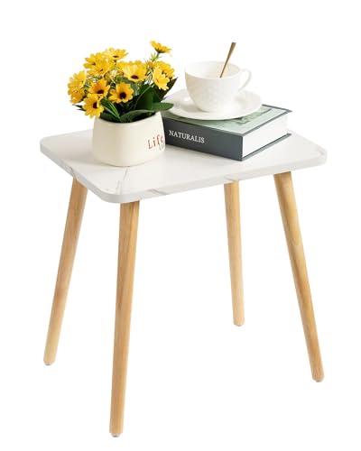 FORAOFUR Small End Table, Side Table Accent Table Living Room Bedroom Balcony Office, Modern Bedside Table Home Decor, Mini Table for Small Spaces, Short Coffee Table, Easy Assembly, Marble White | Marble Solid wood legs for stability, fits sofa/bedside/s