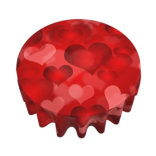 BETGINY Valentines Day Tablecloth - 60 Inch Round Red Romantic Tablecloth with Love Hearts Pattern - Dust-Proof, Wrinkle Resistant, Rustic Style for Home Dining Room Party - color: Red Love, size: 60" (Round)