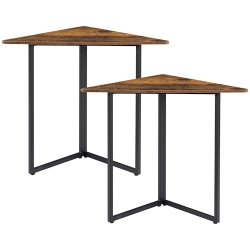 VECELO Corner Desk,Office Tables for Living Room for Small Space Triangle Computer Desk with Steel Frame Corner Shelves with Metal Frame Writing Desk for Workstation Classic Brown 31.1" 2 Set - color: Retro Brown, size: 2PCS 31.1"