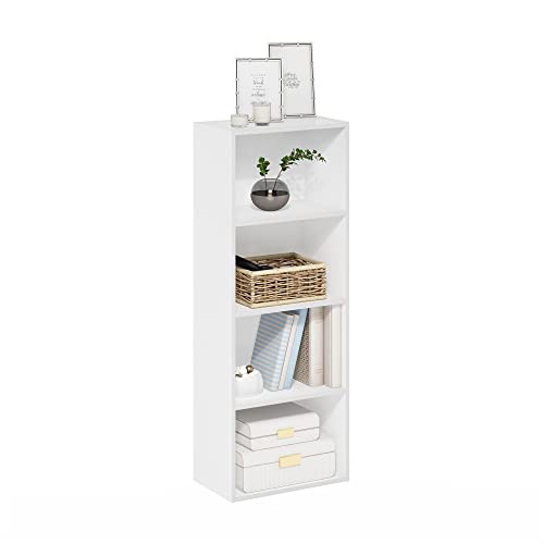Furinno Luder Bookcase / Book / Storage, 4-Tier, White - color: White, size: 4-Tier, 9.3 x 15.6 x 41.7