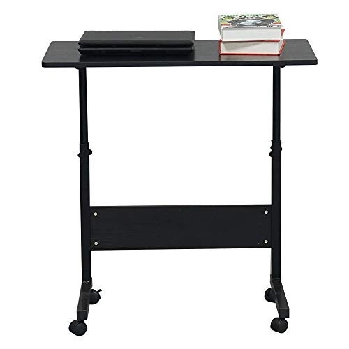 Karl home Mobile Side Table 31.5 inch Computer Desk with Wheels Height Adjustable Rolling Potable Laptop Cart, C-Shaped Bed Couch Sofa End Tables with Edge Stopper for Livingroom Bedroom, Black - color: Black, size: 31.5"+No Power Sockets