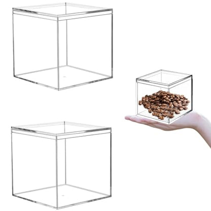 KissYou Acrylic Box with Lid 2 Pieces Clear Square Cube Jewelry Storage Box Small Plastic Containers for Weddings, Candies & Accessories - size: 2.95 x 2.95 x 2.95 Inch