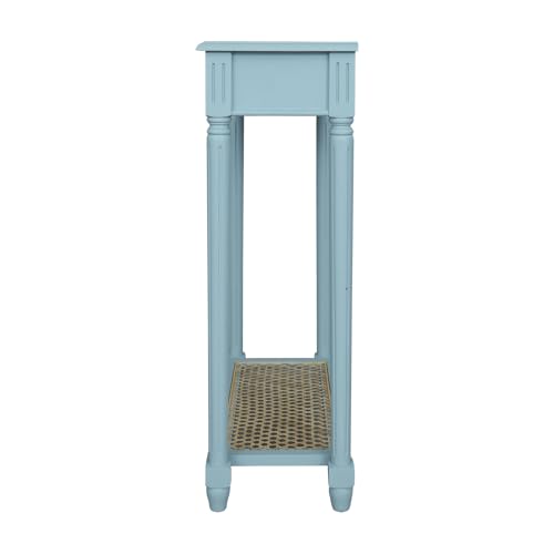 East at Main Lenora Blue Narrow Console Table for Entryway with Drawer | 23.75-inch slim hallway table with cane shelf, solid wood frame, powder blue finish, coastal furniture for small spaces - color: Powder Blue