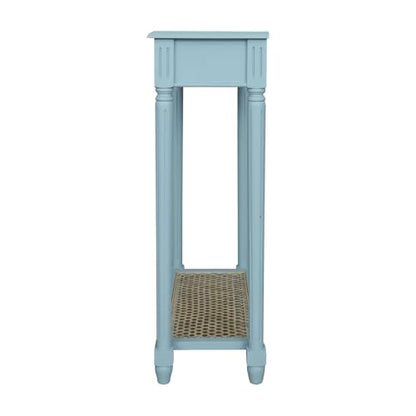 East at Main Lenora Blue Narrow Console Table for Entryway with Drawer | 23.75-inch slim hallway table with cane shelf, solid wood frame, powder blue finish, coastal furniture for small spaces - color: Powder Blue