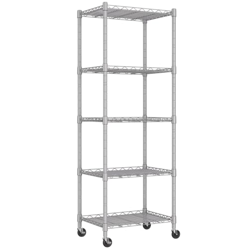 REGILLER 5-Wire Shelving Metal Storage Rack Adjustable Shelves,Standing Storage Shelf Units for Laundry Bathroom Kitchen Pantry Closet(Silver,11.8" D x 16.6" W x 53.5" H,With Wheels) - color: Silver, size: With Wheels 5tier 11.8"D x 16.6"W x 53.5"H