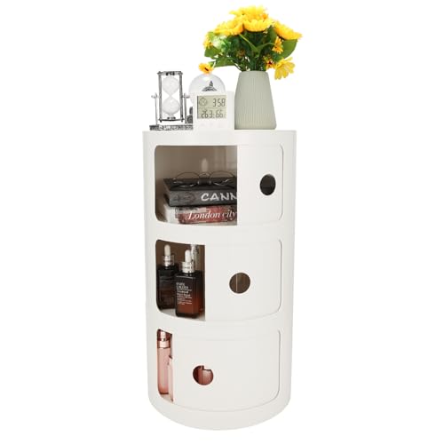 3-Tier Round Bedside Table, Narrow Storage Cabinet, Small Stylish Storage Cabinet, no Installation Required, Suitable for Living Room and Bedroom, Small Space - color: Milky, size: 3 Tier