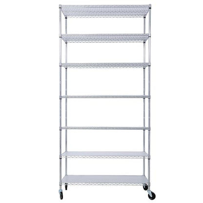 7-Tier Shelf, Adjustable Wire Metal Rack Shelving, Heavy Duty Standing Storage Shelves, Garage, Kitchen, Office, Bathroom, Shelfs Easy Assembly, 48" W x 18" D x 82" H Wheels, Chrome - color: Chrome, size: 7-tier 48"W x 18"D x 81.5"H Wheels