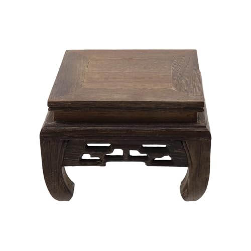 Wooden Display Stand Base Wood Carved Craft Pedestal, 4.72" x 4.72" | Traditional Wooden Base, Oriental Antique Display Riser, Square Pedestal Stands for Vase, Crystal Ball, Teapot, Flower Pot - size: Square, 4.72" x 4.72"