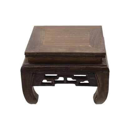 Wooden Display Stand Base Wood Carved Craft Pedestal, 4.72" x 4.72" | Traditional Wooden Base, Oriental Antique Display Riser, Square Pedestal Stands for Vase, Crystal Ball, Teapot, Flower Pot - size: Square, 4.72" x 4.72"