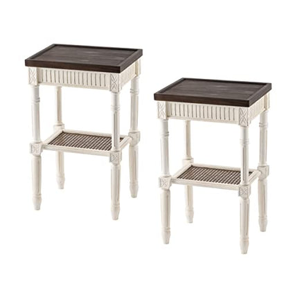 COZAYH End Table 2-Pack - French Country Tray Top - Rustic White | Engineered Wood, 17 x 13 x 28.25 in, 35 lb Capacity, Wicker Pattern Shelf, Distressed Finish, Indoor Use - color: White, size: 2-Pack