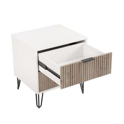 BROVAVE Sturdy Metal Legs Small Nightstand, Modern Nightstand with Textured Drawers, Storage Cabinet for Indoor use, Grey+White - color: Grey+white