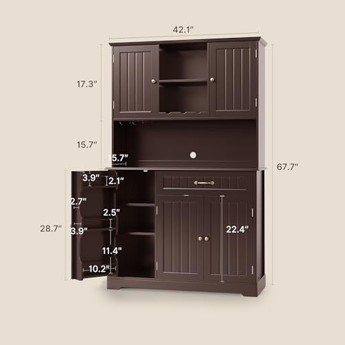 Gizoon Kitchen Hutch Cabinet Kitchen Hutch Storage Cabinet Tall Pantry Coffee Bar with Storage for Dining Room and Craft Room, Painted Dark Brown - color: Dark Brown