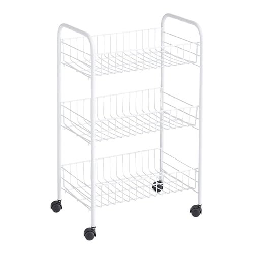 Rubbermaid 3-Tier Shelving Wheeled Organizer, Wire Adjustable Metal Storage Cart, for Office/Kitchen/Bedroom/Laundry Home Use, White - style: Storage Cart
