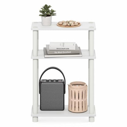 Furinno Turn-N-Tube Narrow Side Table, 3-Tier Rectangular Modern End Table with Storage Shelf, Slim Toolless Assembly Nightstand, Night Stand, Bedside Table, for Living Room, Bedroom, White - color: White/White