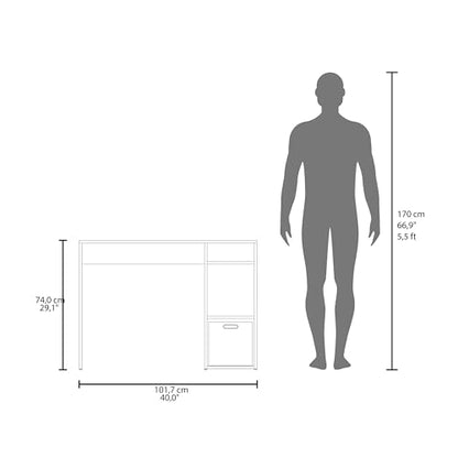Tuhome Dalia Computer Desk with 3-Tier Open Side Shelves, 40" Small Office Desk for Home Office, Engineered Wood Writing Table with Storage, White