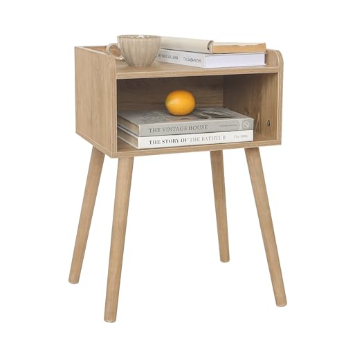 MaxSmeo Nightstand, Mid Century Modern Side Table Bedroom with Storage, Small End Bedside Table with Solid Wood Legs for Living Room, Office Small Spaces (Rustic Walnut) - color: Rustic Walnut