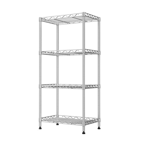 4-Tier Wire Shelf Metal Rack, Narrow Wire Shelving Unit, Small Wire Shelf | 17.3"Wx11.4"Dx44.3"H,Height Adjustable Storage Pantry Shelves with Lockable Wheels for Kitchen Office,Bathroom Small Spaces - color: 4-tier Chrome-17.3"x11.4" X44.3"(wxdxh)