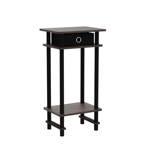 Furinno Turn-N-Tube Tall End Side Night Stand/Bedside Table with Bin Drawer, 2-Pack, Amber Pine/Black/Black | Tall Narrow Modern End Table with Storage Bin, Open Shelf Night Stand, Bedside Table, for Living Room, Bedroom - color: Amber Pine/Black/Black, s