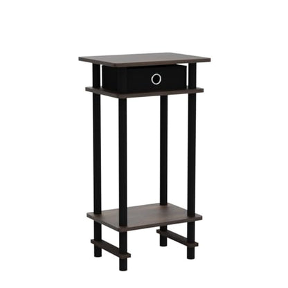 Furinno Turn-N-Tube Tall End Side Night Stand/Bedside Table with Bin Drawer, 2-Pack, Amber Pine/Black/Black | Tall Narrow Modern End Table with Storage Bin, Open Shelf Night Stand, Bedside Table, for Living Room, Bedroom - color: Amber Pine/Black/Black, s