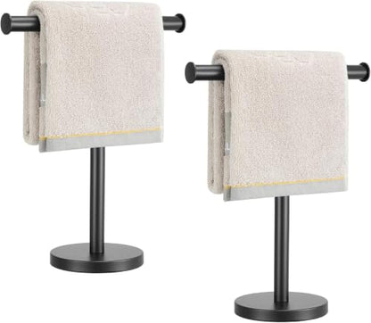 Hand Towel Holder Stand, 2 Pack Freestanding Bathroom Towel Rack, Black | Weighted Stainless Steel Base Helps Prevent Tipping While The Open T-Shape Keeps Towels Dry on Bathroom Countertops - color: X-black-2 Pack