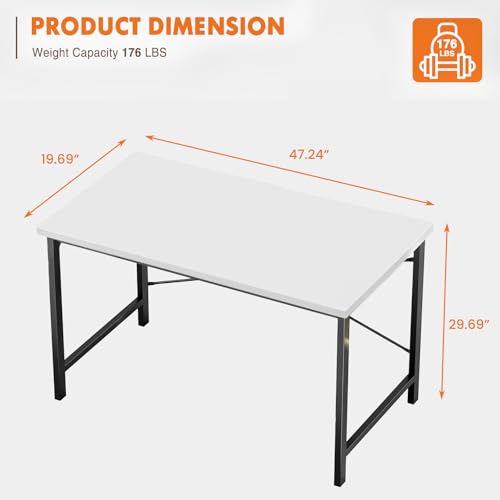 Sweetcrispy Small Computer Desk, 47" Office Writing Desk with Metal Frame & Wooden Top, X-Shaped Reinforcement, Student Study Home Bedroom Table, White - color: White, size: 47-Inch