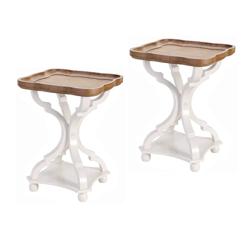 Farmhouse End Table Set of 2 Rustic Accent Side Table, Natural Tray Top Nightstand for Family, Dining or Living Room, Handcrafted Finish, Modern, White - color: Rectangle, size: 2-Pack