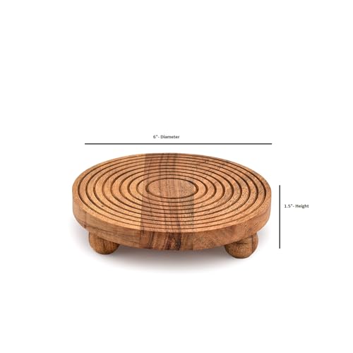 EDHAS Pedestals Acacia Wood Set of 2 Round Pedestal Riser Board for Display, Farmhouse Décor Displays Your Plant Bottles Candles for Your Home (6" X 6" X 1.5")