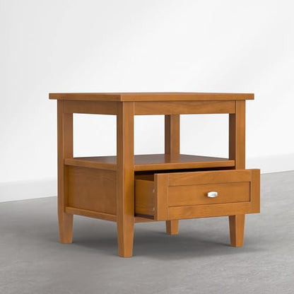 SIMPLIHOME Warm Shaker End Table - 20 inch Wide Solid Wood Side Table in Warm Honey Brown, Transitional Accent Table for Living Room with Drawer, Open Shelf and Square Tapered Legs - color: Warm Honey Brown, size: 20 inch, style: End Table