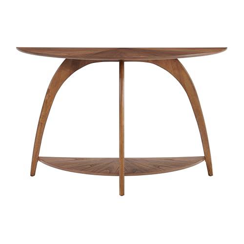 Martin Svensson Home LAX Mid Century Wood Sofa Console Table, Nutmeg Brown | Retro Modern, Half-Moon Table with Lower Shelf, for Living Room or Entryway - color: Warm Nutmeg Brown