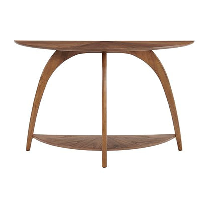 Martin Svensson Home LAX Mid Century Wood Sofa Console Table, Nutmeg Brown | Retro Modern, Half-Moon Table with Lower Shelf, for Living Room or Entryway - color: Warm Nutmeg Brown