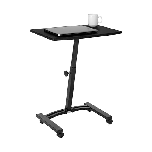 Seville Classics Airlift Mobile Height Adjustable Laptop Stand Computer Workstation for Sitting Classroom Home Office Medical Table w/Wheels, Flat Desk 24", Black - color: Black, size: Flat (24") (NEW MODEL)