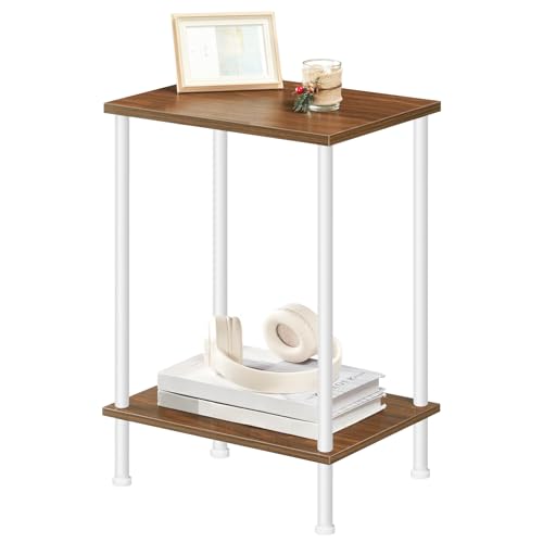 HOOBRO End Tables, Small Side Table, Nightstand with 2-Layer Storage Shelves, Sofa Table for Small Spaces, Living Room, Bedroom, Stable Frame, Easy Assembly, Walnut and White WH09BZ01 - color: Walnut + White