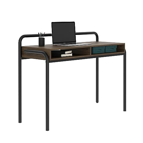 Techni Mobili Modern Office Desk with Storage - 46 Inch Classic Writing Table with 2 Open Shelves for Easy Access - Industrial Walnut Desk with Scratch Resistant Steel Frame Allure Collection | 46 Inch modern writing desk with 2 open shelves, scratch‑resi