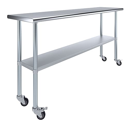 AmGood 72" Long x 18" Deep Stainless Steel Table with Casters - size: 72" Long x 18" Deep