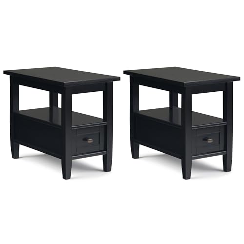 SIMPLIHOME Warm Shaker Solid Wood 14 inch Wide Transitional-Style Narrow Side Tables in Black for the Living Room and Bedroom (Set of 2) - color: Black, size: 14 inch, style: End Table (Set of 2)