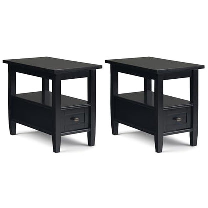 SIMPLIHOME Warm Shaker Solid Wood 14 inch Wide Transitional-Style Narrow Side Tables in Black for the Living Room and Bedroom (Set of 2) - color: Black, size: 14 inch, style: End Table (Set of 2)
