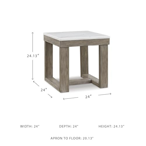 Signature Design by Ashley Square Marble End Table, 24 in, Grayish Brown | Premium natural stone surface for unique character, Sturdy oak veneer and MDF substrate trestle base, Loyaska Series - color: Two Tone