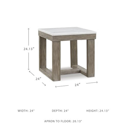 Signature Design by Ashley Square Marble End Table, 24 in, Grayish Brown | Premium natural stone surface for unique character, Sturdy oak veneer and MDF substrate trestle base, Loyaska Series - color: Two Tone
