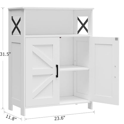 Homhedy Farmhouse Bathroom Storage Cabinet with 2 Doors, Toilet Paper Cabinet with Adjustable Shelf, Small Bathroom Cabinet for Kitchen/Laundry/Living Room, 11.8 x 23.6 x 31.5 Inches, White - color: White