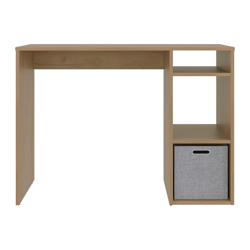 Tuhome Dalia Computer Desk with 3-Tier Open Side Shelves, 40" Small Office Desk for Home Office, Engineered Wood Writing Table with Storage, White