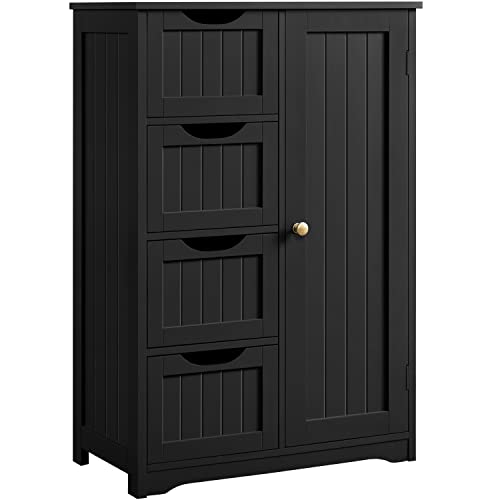 Topeakmart Wooden Bathroom Floor Cabinet with 4 Drawers & 3 Tier, Black | Cupboard Storage Organizer Unit for Hallway, Entryway, Free Standing Side Cabinet - color: Black, size: 22 x 12 x 32.5 In (LxWxH)